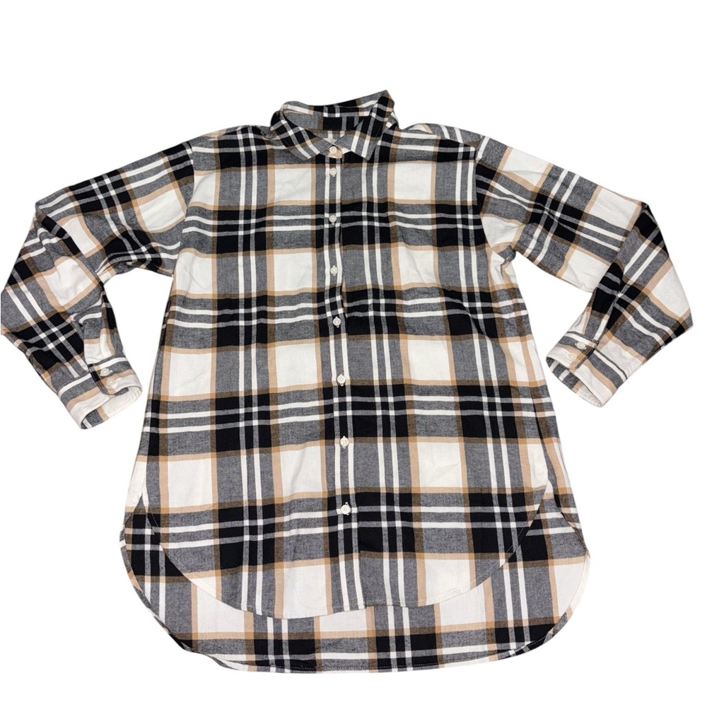 LOFT Cotton Black and Tan Plaid Button-Up Shirt Size Medium nwt
